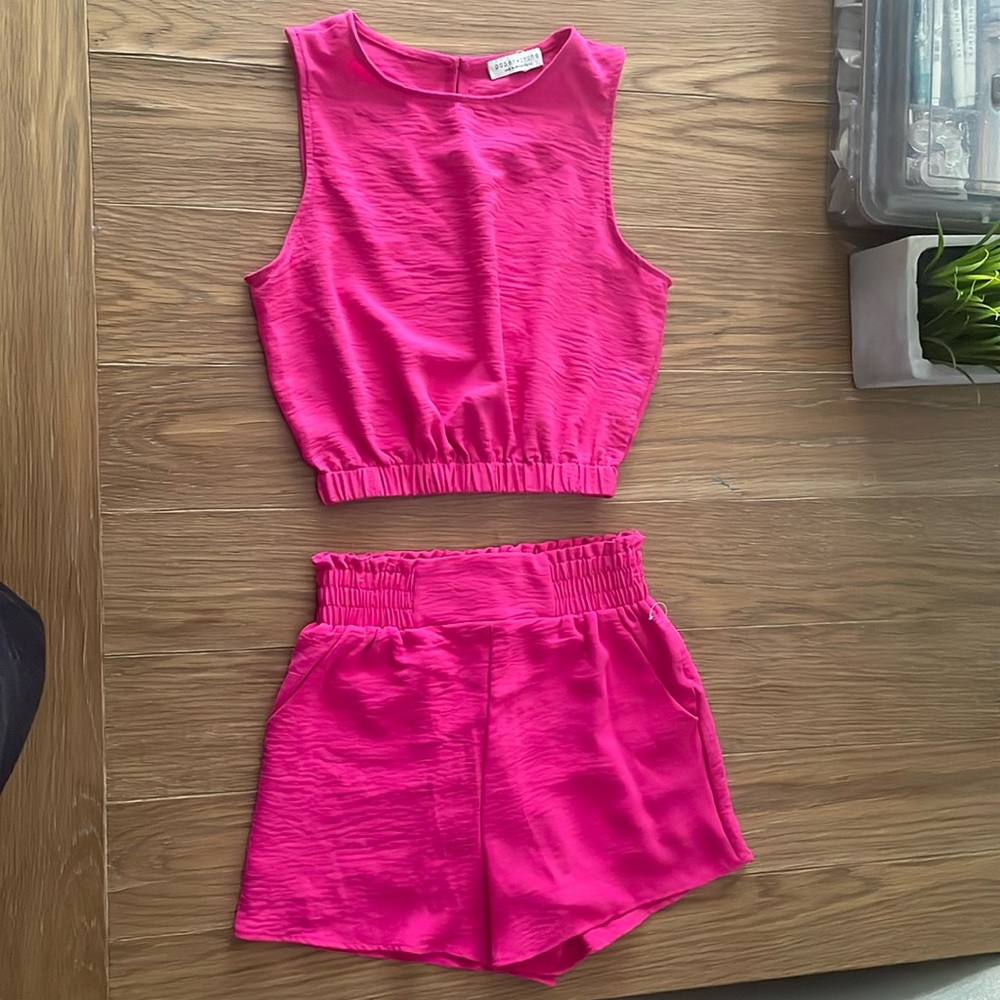 Hot Pink Matching Set | Top + Shorts | XS